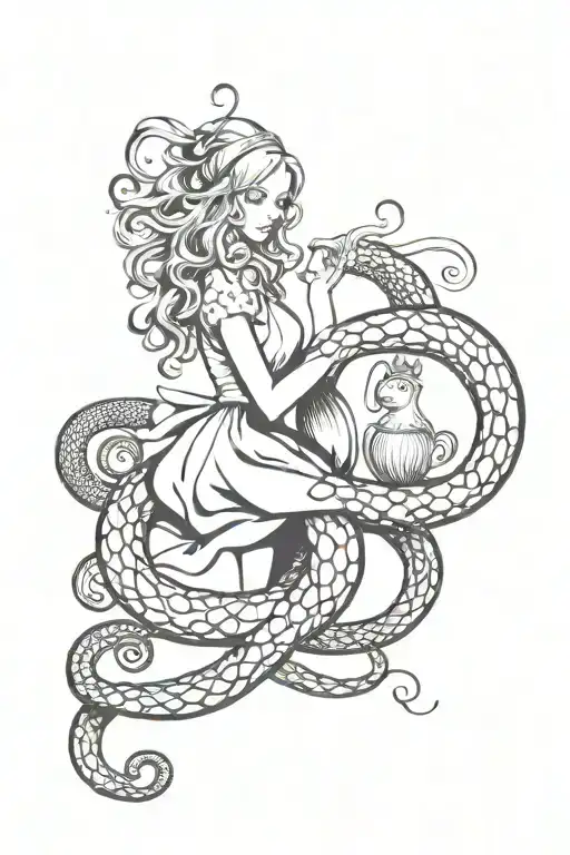 Alice In Wonderland Entwined By A Snake Wrapped