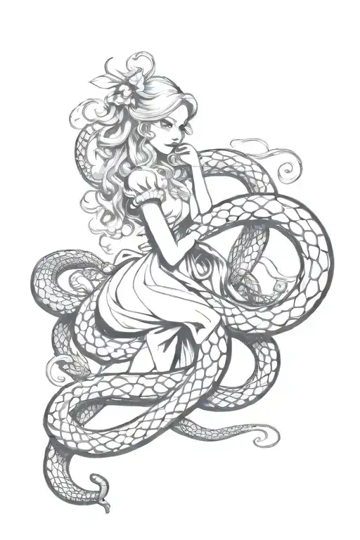 Alice In Wonderland Entwined By A Snake Wrapped