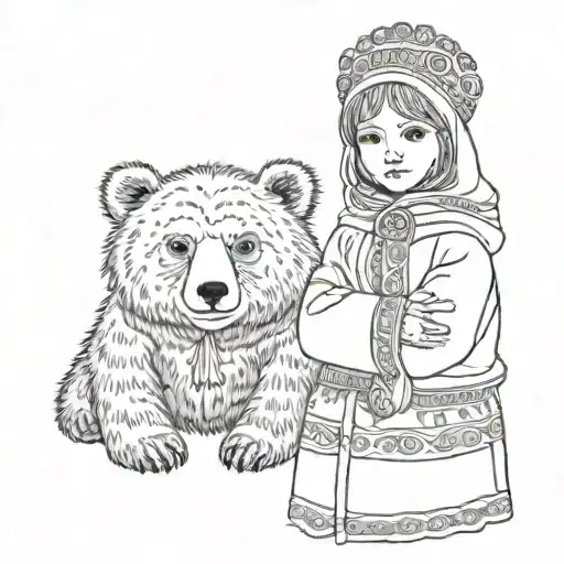 Girl In A Kokoshnik With A Bear Behind Her Back