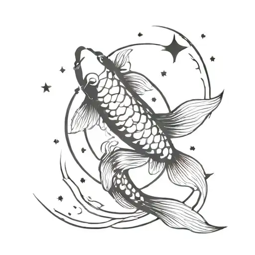 One Sun One Moon Koi Fish Swimming In The Stars