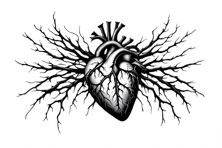 Half Organic And Mechanical Heart With Veins