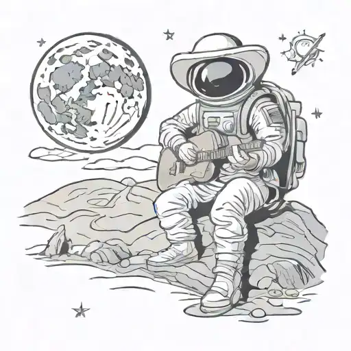 Astronaut Cowboy Playing Guitar On The Moon Sad