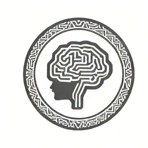 A Brain Inside A Simple Thick Black Line Circular Frame With Geometric Patterns Shooting From It