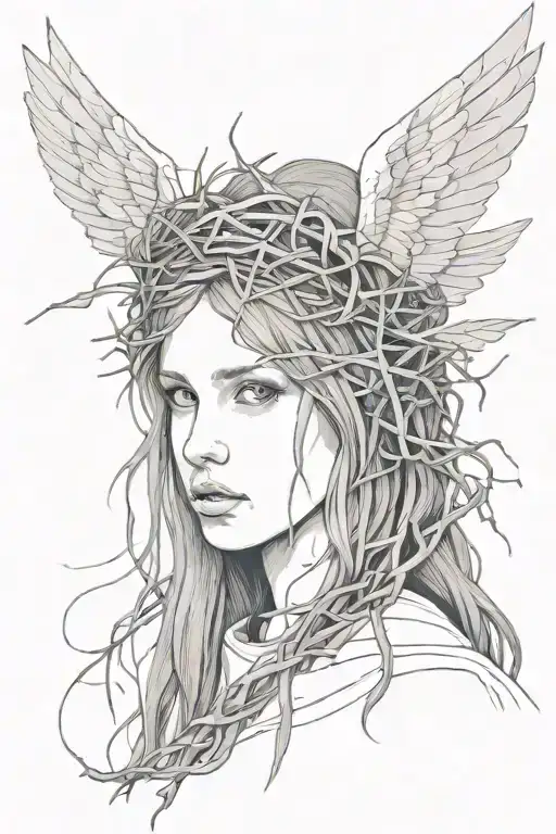 Girl With A Crown Of Thorns And Wings Suffers Most