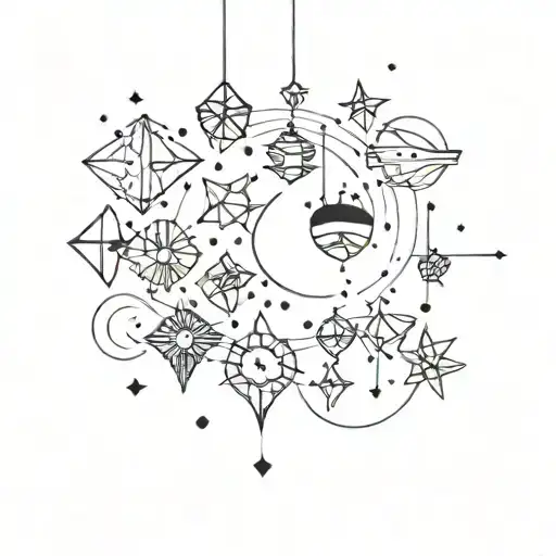 Minimalistic Geometry Ornaments Moon Stars Lines Dots