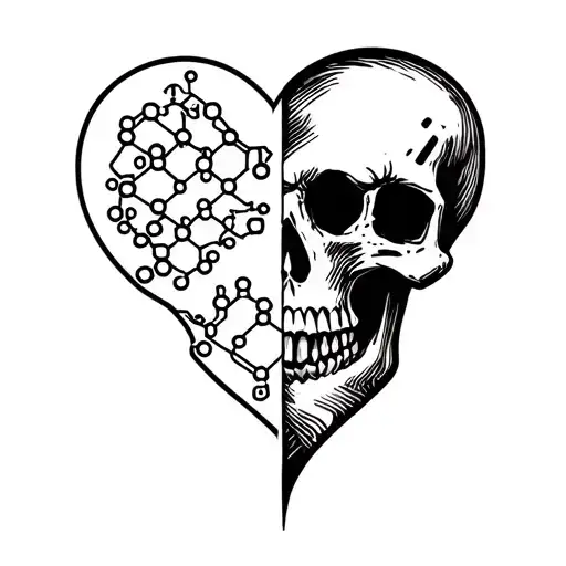 Half Heart Half Skull With Chemical Elements