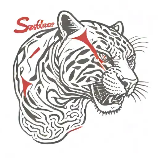 Panther Growling With Red Eyes With Word Sacrifice Written Above Its Head