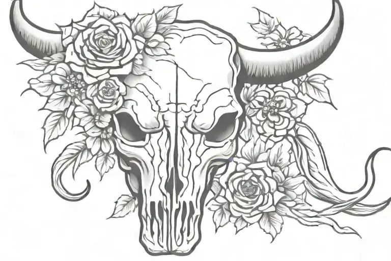 Flowers And Bull Skull Soft Shading
