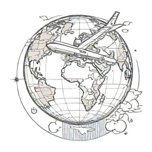 Globe With An Airplane Flying Over A World