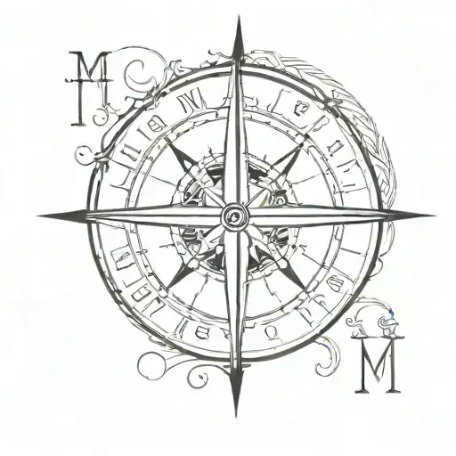 Family Compass Surrounded By Initials M A R