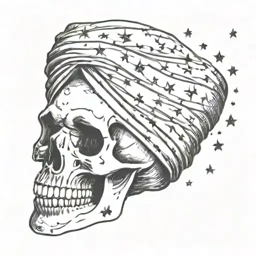 Skull In Turban With Stars Scattered Throughout