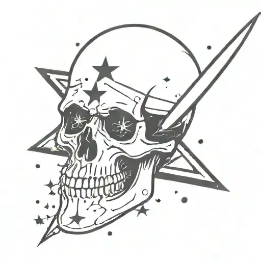 Skull In Knight With Stars Scattered Throughout Reflecting