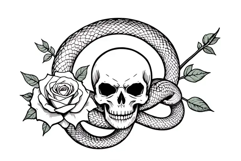Snake Intertwined With Rose And Reaper Skull