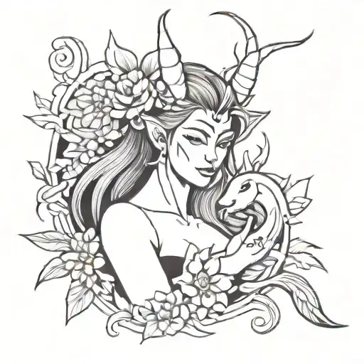 Queen Of Pain Dota And Capricorn With Koi And Flowers