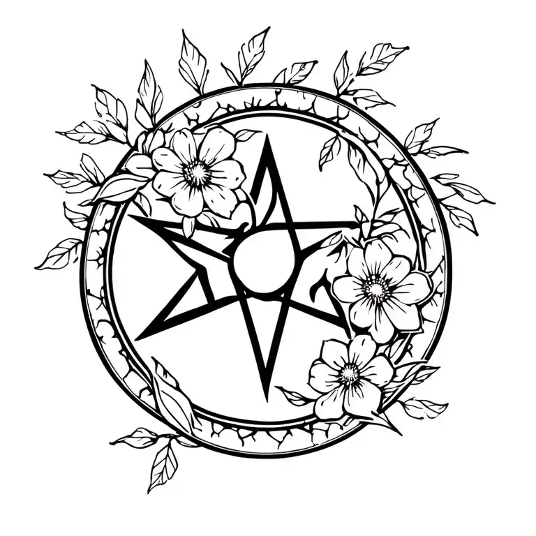 Pentacle With Flowers Surrounding