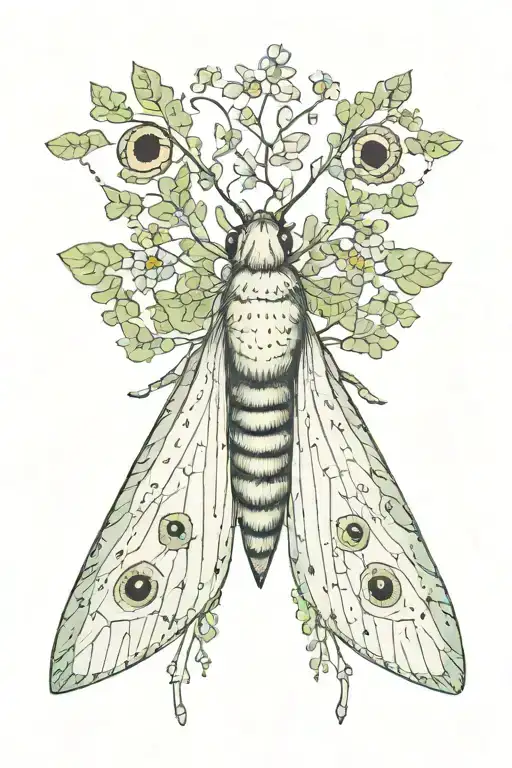 A Moth With Wings With Eyes And A Sprig Of Greenery On Them