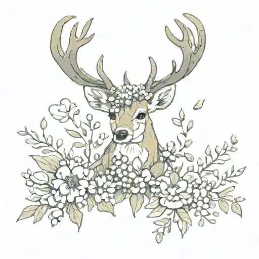 Deer With Flowers Surrounding