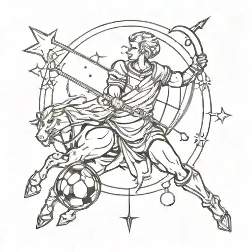 Make Minimalist Tattoo For Above Knee The Concept Is Sagittarius With Football Theme