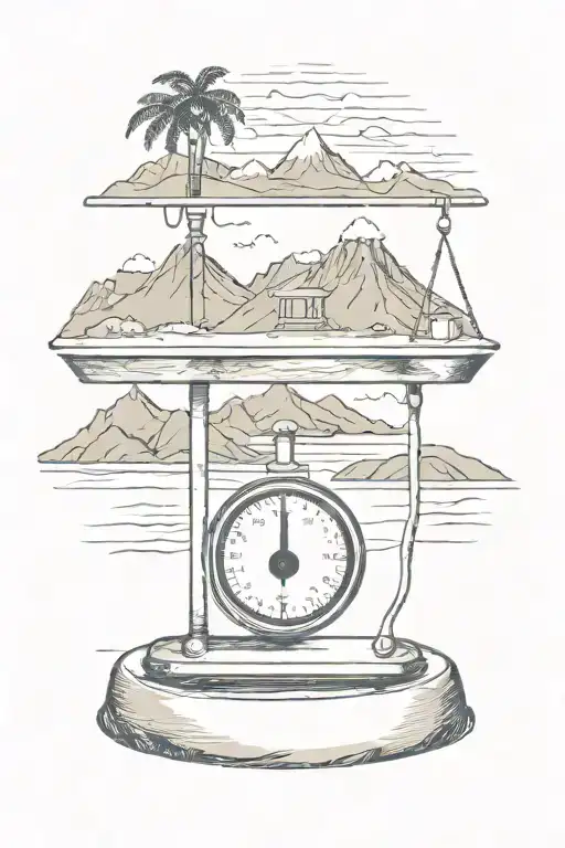 Weighing Scale With Beach And Mountain Landscape