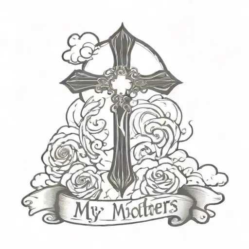 Cross With Clouds That Say My Mothers Keeper Tattoo Black