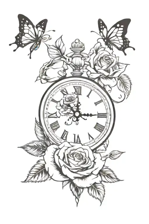 Roses With Butterflies Forming Clock Hands