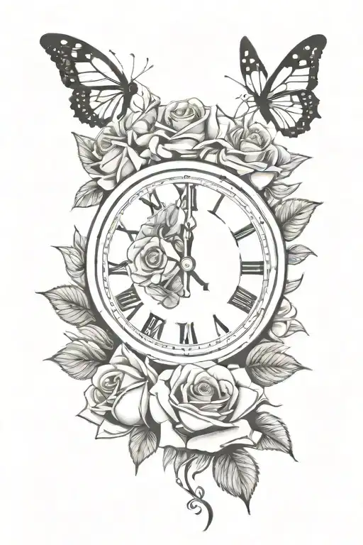 Roses With Butterflies Forming Clock Hands