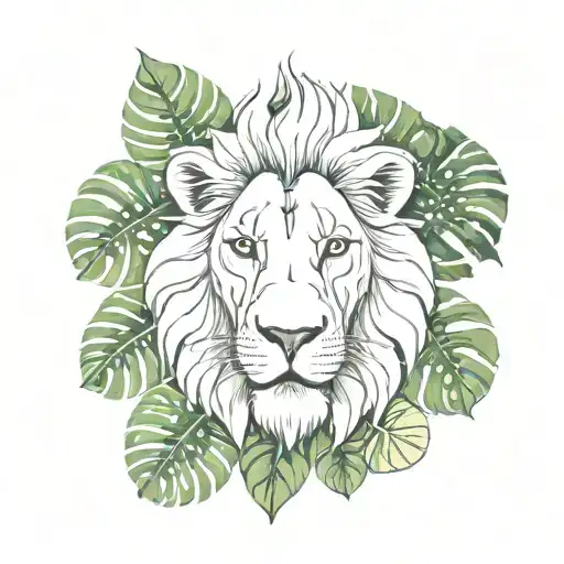 Lion And Monstera Leaves