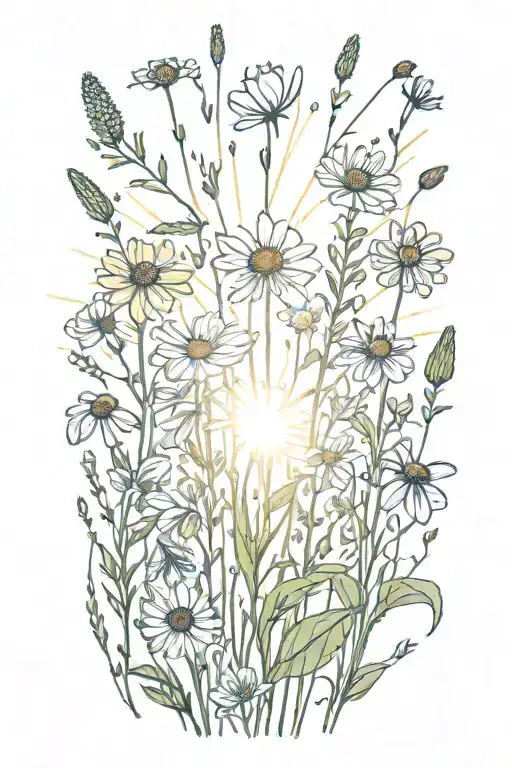 Wild Flowers With A Sun Shining