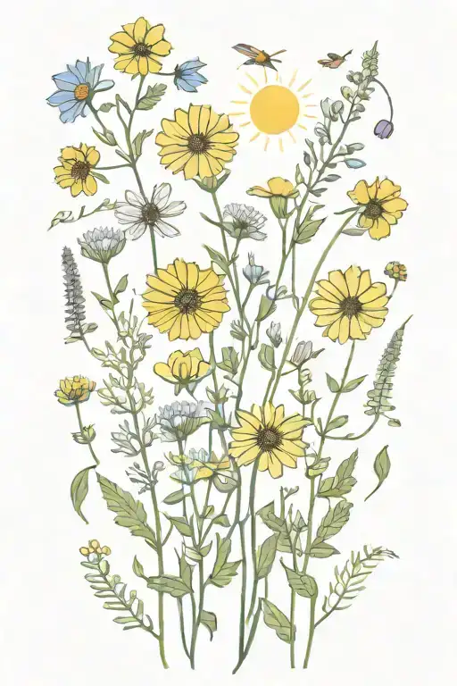 Natural Wild Flowers With A Sun