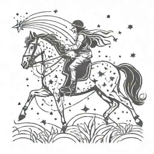 An Angelic Figure Riding A Horse Through A Field Of Capricorn Constellations