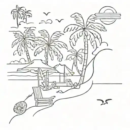 Beach Theme Simple Line Drawing