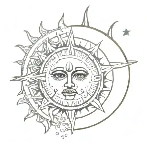 Sun And Moon Esoteric Mild Vibe Tatto Realistic Face On Sun And Eye On Moon