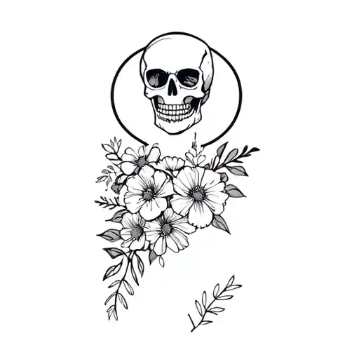 A Woman's Thigh With A Skull And Flowers