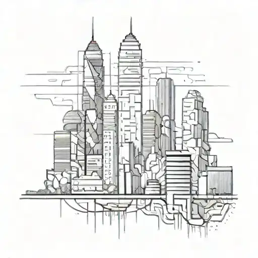 An Architectural Blueprint Of A City Skyline With Hidden Hip Hop Elements Incorporated