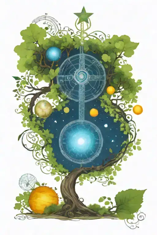 Celtic Tree Of Life With Solar System At The Top Half And Celtic Cross At The Bottom Half