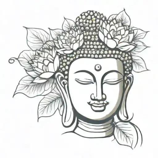 Head Of Buddha With Lotus Flowers Flowers