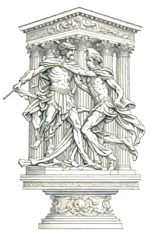 Achilles Fighting Hector Greek Art Abstract Columns