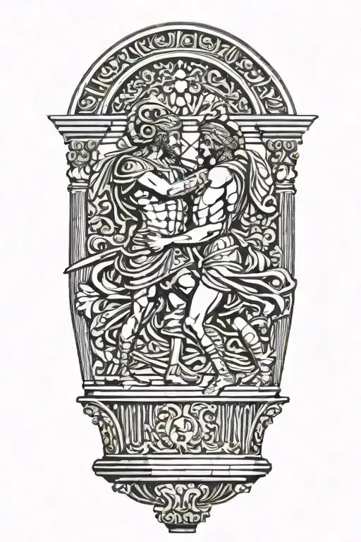 Achilles Fighting Hector Greek Art Abstract Columns