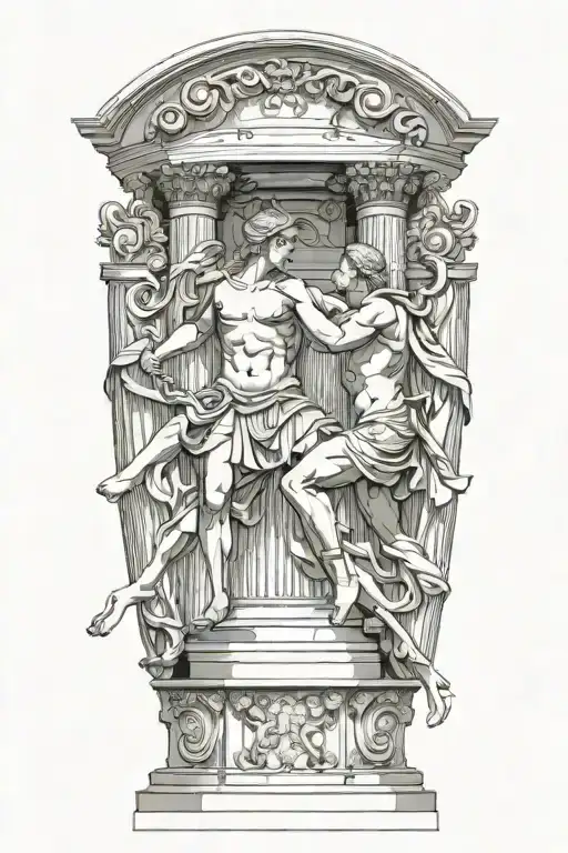 Achilles Fighting Hector Greek Art Abstract Columns