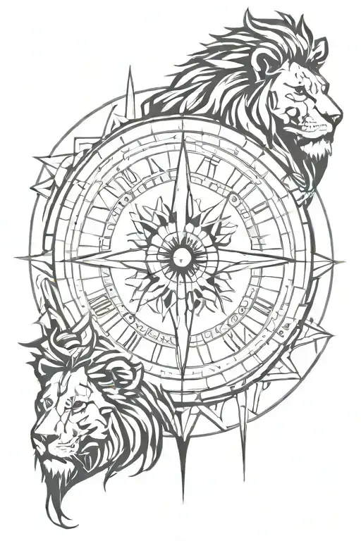 Lion Compass Time Piece Incorporating Elements