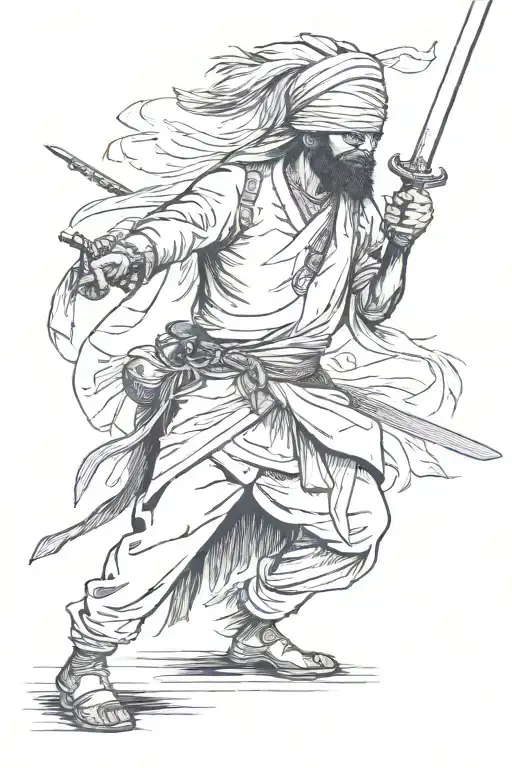 Indian Blindfolded With A Sword