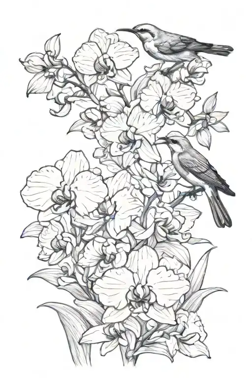 Bird And Orchid Flowers