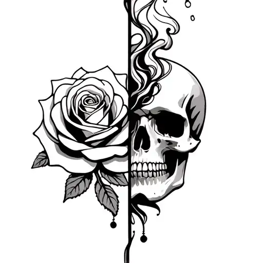 Half Smoke Rose And Half Smoke Skull Head Together