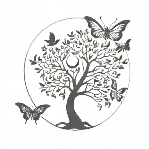 Birds Wings Tree Butterfly Moon Merging Together