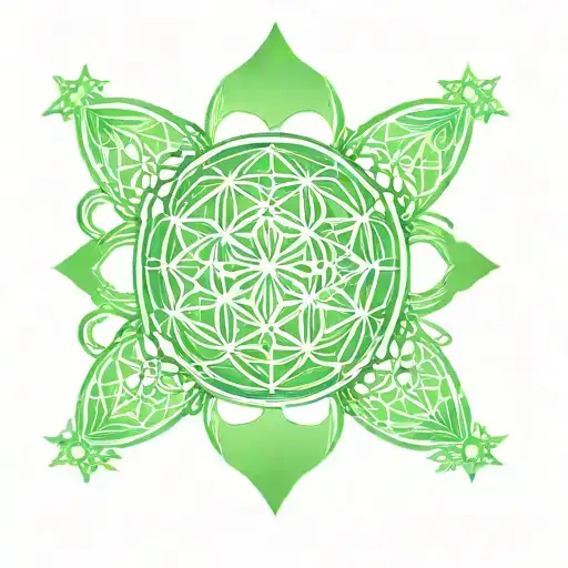 Heart Chakra With Flower Of Life In Background Green