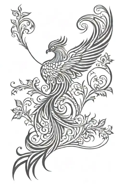 Back Tatto Phoenix Rising Flowers Interwinde