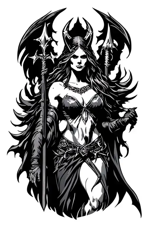 Morrigan Goddess Of Death Holding A Spear