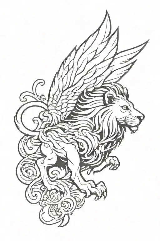 Pearl And Pheonix Flying Behind A Lion