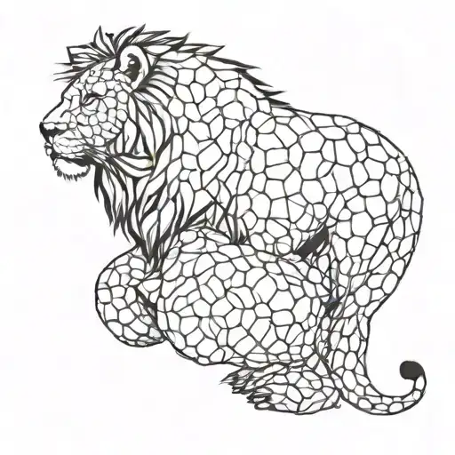 Lion Buried In Honeycombs Forming