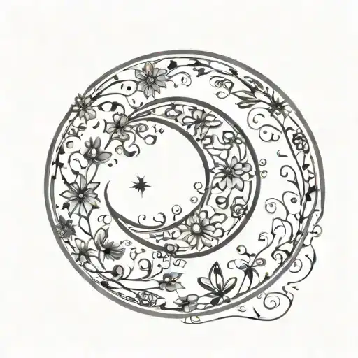 A Crescent Moon With Intricate Floral Patterns
